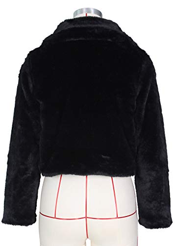 Nihsatin Womens Solid Cropped Long Sleeve Shaggy Jacket Lapel Faux Fur Coat Outwear Warm Winter #TOP4