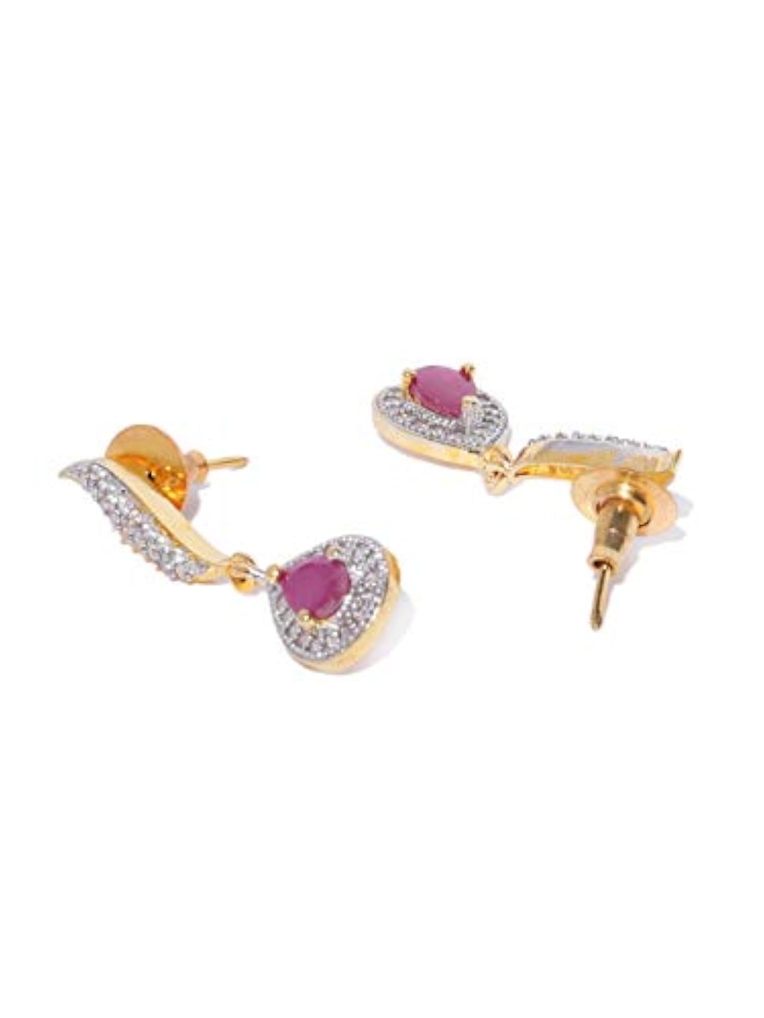 Pink Stone & American Diamond Necklace Set with Drop Earrings