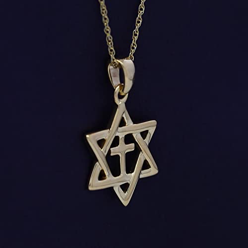 AFFY Star of David with Cross Pendant Necklace, 14K Gold Over Sterling Silver Jewish Christian Interfaith Jewelry Gift for Women with 18" Chain3