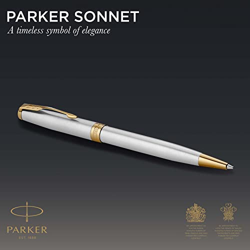 Parker Sonnet balpen | roestvrij staal met gouden trim | medium punt zwarte inkt | geschenkverpakking - Image 3