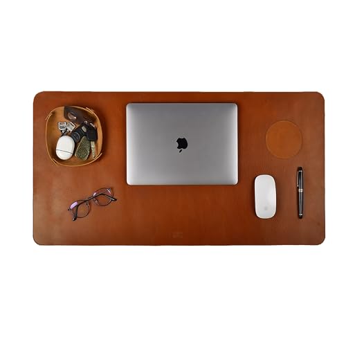 LEATHER VILLAGE Real Leather Desk Pad (3mm) Thick Double Layer Desk Mat Cover Blotter Large Full...