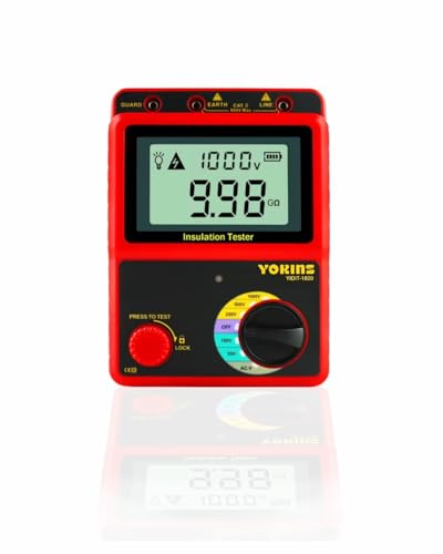 Image of Yokins YIDIT-1020 Digital Insulation Resistance Tester | 1000V, 20 GΩ | ABS Body | Battery Operated (AA) | Includes Carrying Bag | Large LCD Display with Calibration Certificate