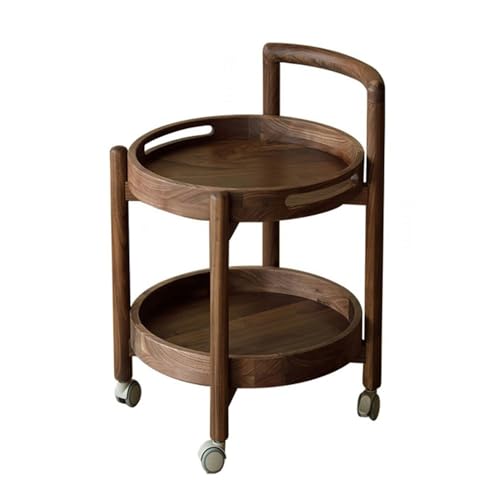 WANGHAI-666 Mesa Auxiliar pequeña Mesa Auxiliar de sofá de Madera con Ruedas, Mesa Redonda pequeña móvil, Estante de Almacenamiento con Carrito Minimalista Retro(Grande)