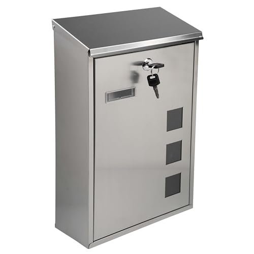 Crystals letter Box, Wall Mounted Post Box, External Mail Box, Galvanised Steel Lockable Weatherproof Post Boxes with Newspaper Holder – 40 x 25 x 10 cm