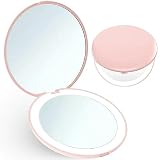 Giazee Compact 1X/10X Magnifying Travel Mirror with Light - Small Portable LED Pocket Mirror for Handbag Purse