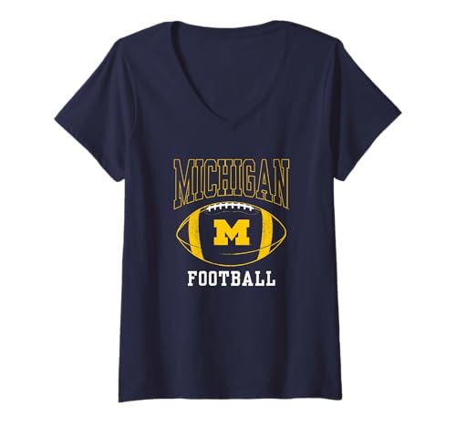 Womens University of Michigan Wolverines U of M Football Ball V-Neck T-Shirt
