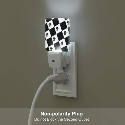 Image of Cat Fishes Black and White Checkered Night Light 2-Pack, LED Plug-in Auto Sensor Nightlights Set of 2 for Bedroom Bathroom