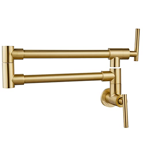 Pot Filler Faucet Brushed Gold Folding Stretchable Wall Mount Kitchen Restaurant Sink Faucet Sus304 Stainless Steel With Double Joint Swing Arm Single Hole Two Handles Npt Commercial #TOP4