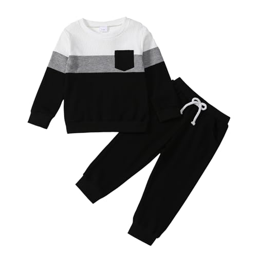 Image of Kid Toddler Boy Clothes Color Block Sweatshirt and Casual Pants 2Pcs Boys Fall Winter Outfits 1-5T