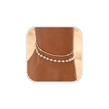 Tasiso Ankle Bracelets for Women 14K Gold Plated Anklets for Women Waterproof Adjustable Pearl Bead Beaded Layered Sparkling Dainty Anklet Set Beach Summer Foot Jewelry in Gift Box