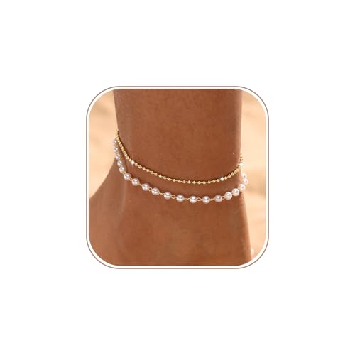 Image of Tasiso Ankle Bracelets for Women 14K Gold Plated Waterproof Beaded Anklets