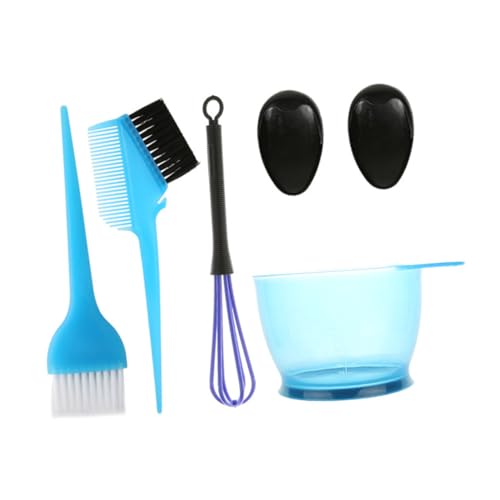 FRCOLOR 5 Piezas Teñir Cabello Azul con Cuenco Medidor Antideslizante Brocha de Cerdas Mixtas y Batidor Kit Reutilizable para Salón y Doméstico Profesional