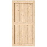 EaseLife 42in x 84in Sliding Barn Wood Door,Interior Doors,DIY Assemblely,Solid Natural Spruce Panelled Slab,Easy Install,Apply to Rooms & Storage Closet,H-Frame