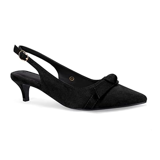 Womens Slingback Pumps Bow Tie Closed Pointed Toe Kitten Heels Mules Slip On Wedding Dress Pumps Shoes Black