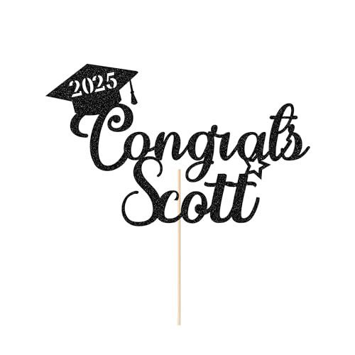 Graduation Cake Topper Personalized Congrats Graduation Cake Topper Class of 2024 Cake Topper Gift Graduation Finish School Glitter Graduate Party Cake Decor with Any Name(Black)
