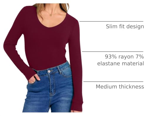 Image of ANRABESS Long Sleeve V Neck Shirts for Women | Soft Comfy Ribbed Knit Fitted Tshirts, Casual Going Out Tops, 2026 Trendy Basic, Fall Winter Underscrub Layering Clothes