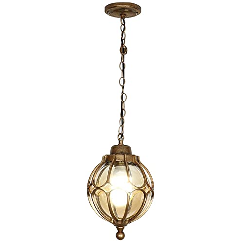 Granestner Lámpara Colgante de Aluminio Impermeable para Exteriores Estilo Amen - Farol Colgante de 1 luz para jardín, Villa y Pasillo (Bronce, 27x36CM)