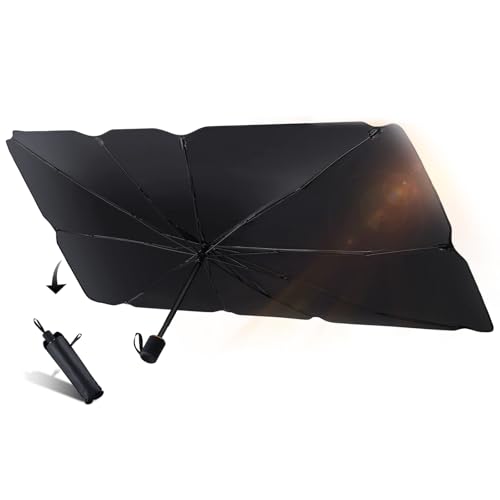 Poraceous Sonnenschutz Auto Frontscheibe 140×80cm, Auto Hitzeschutz Frontscheibe, Car Umbrella Sun Shade Cover, Regenschirm UV Shutz, Faltbar, Tragbarer Sonnenschutz für Die Meisten Fahrzeuge SUV