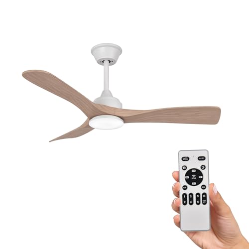 Ventilador de Techo con Luz y Mando a Distancia 106cm, Motor DC Silencioso, 3 Aspas Efecto Madera Clara, LED Regulable, Ventilador Moderno Bajo Consumo, Blanco y Madera