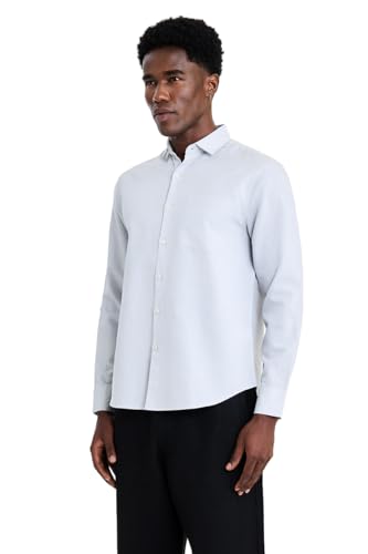 Image of SNITCH Men Casual Shirt | Regular Fit Full Sleeve Spread Collar Solid Pattern | Breathable Cotton Linen Blend & Lightweight Fabric for Summer, Vacation & Smart Casual Wear