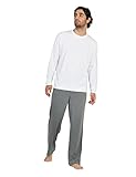 LAPASA Herren Schlafanzugset Pyjama-Set Hose Oberteil (M, Set: Weißes Top + Graumelierte Hose)