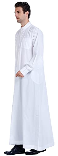 New Solid Color Robe Kaftan for Men, Thobe Long Gown Saudi Arabia Dubai Muslim Clothes Stand Collar Shirt2