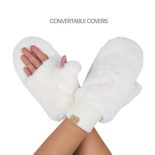 Image of C.C Kids Faux Fur Sherpa Lined Convertible Mittens