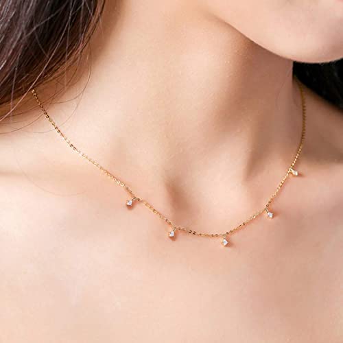 Carleen 14K Solid Yellow Gold 0.17Cttw Diamond Drop Little Layered Minimalist Pendant Delicate Dainty Chain Necklace Fine Jewelry For Women Girls, 16" + 2" Extender #TOP2