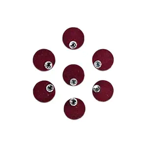 Comet Busters Round Maroon Velvet Bindi With Silver Stone (10mm) (BIN450)