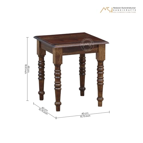 Image of NSH Solid Sheesham Wood Square Top Multipurpose Table Stool | Pre-Assembled, Ideal Corner Stool for Home, Kitchen, Living Room, Bedroom | Teak Finish, 1 Wooden Side Table