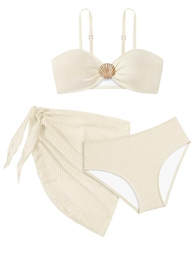 Image of Girls Swimsuit V Neck Bikini Set Color Block with Cover Up 3Pcs Bathing Suits