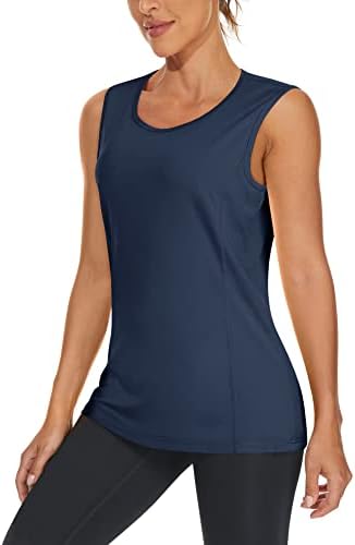 TACVASEN Womens Workout Shirts Sleeveless Athletic Yoga Tank Tops Quick Dry Running Shirts Activewear Gym Top Exercise Shirts Fitness Shirts UPF 50+ Sun Protection Shirts Navy