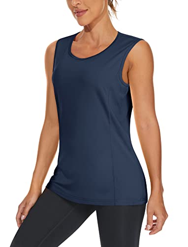 Tacvasen Womens Workout Shirts Sleeveless Athletic Yoga Tank Tops Quick Dry Running Shirts Activewear Gym Top Exercise Shirts Fitness Shirts Upf 50+ Sun Protection Shirts Navy #TOP5