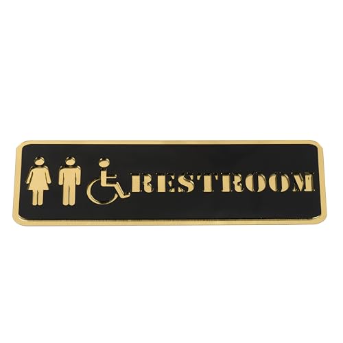 Image of Restroom Oval Acrylic Signage Sticker - Self-Adhesive Toilet Sign for Office, Hotel, Cafe, Restaurant, & Shop Black Gold Label for Glass & Smooth Surfaces