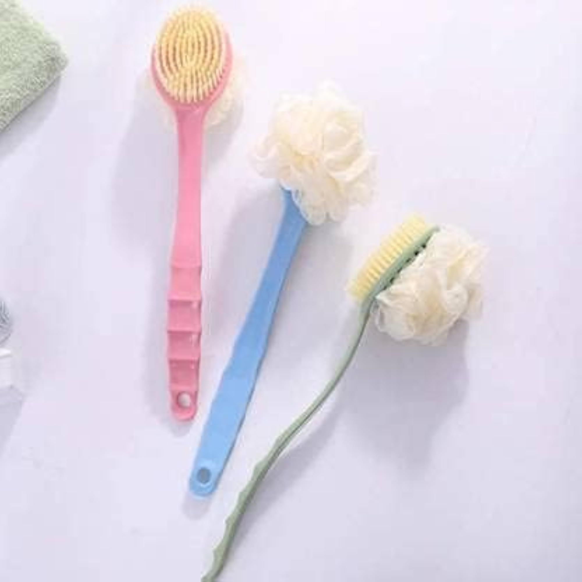 2 In 1 Bath Brush With Loofah And Bristles Back Scrubber