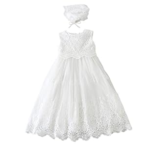 Leideur Baby Long Christening Gowns White Baptism Dress Special Occasion Dresses for Girls Birthday