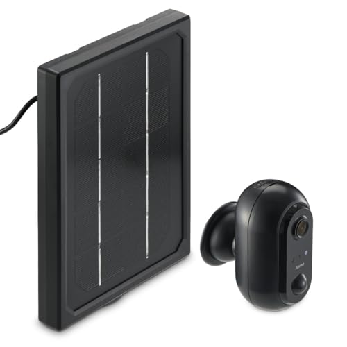 Hama Überwachungskamera (WLAN Kamera f. außen mit Akku u. Solar, Outdoor Kamera per Sprache/App steuern, wetterfeste Außenkamera, Bewegungsmelder, Nachtsicht, 2-Wege-Audio, Aufzeichnung, FullHD) schw.