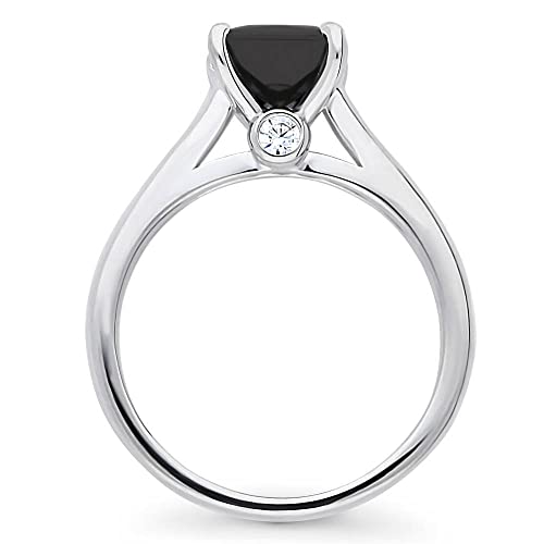 BERRICLE Sterling Silver Black CZ Solitaire Fashion Rings for Women, Cubic Zirconia Ring - Cushion, Emerald, Pear, Princess Cut4