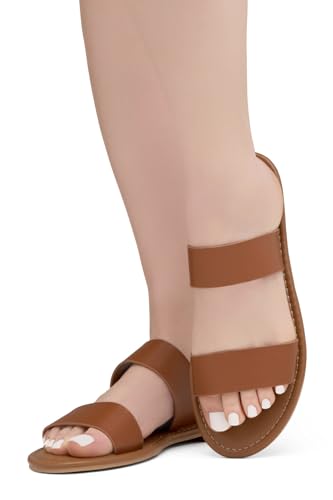 Image of Herstyle Flat Sandals for Women, Double Strap Slide Sandals, Open Toe Slip On, Comfortable Cushioned Footbed Casual Summer Shoes for Daily Wear, Beach, Vacation, Clear Options