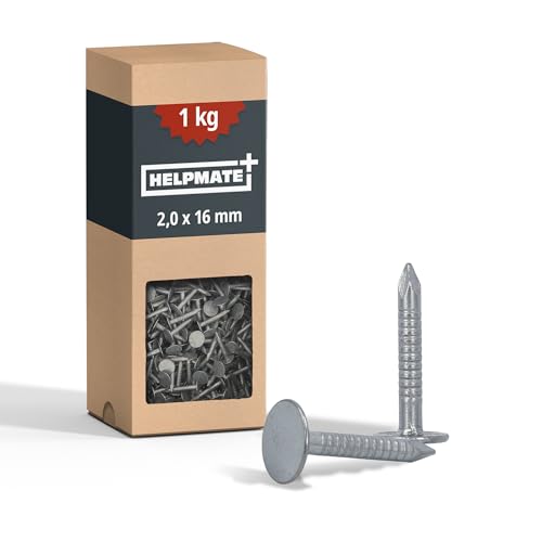 HELPMATE – Clavos para fieltro asfáltico 2,0x16 mm galvanizados mecánicamente – 1 kg para fieltro asfáltico tipo B – clavos para fieltro asfáltico DIN 1160 B