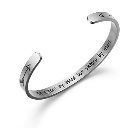 Not Sisters by Blood But Sisters by Heart Cuff Bangle Bracelet Inspirational Sister Jewelry Cover