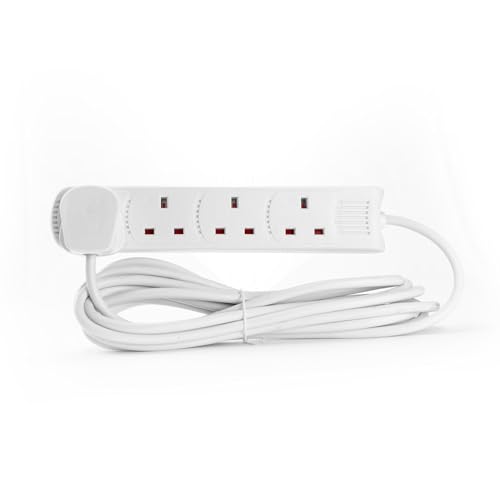 STATUS 4 Way Socket Extension Lead, 5m Cable Multi-Plug Power Strip for Home or Office, 13A 3120W Rated, Wall Mountable in White (4WS5M20)