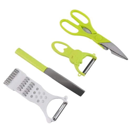 Zylio 4-Piece Kitchen Cutting Set: Scissors, Peeler, Grater/Slicer, and Knife