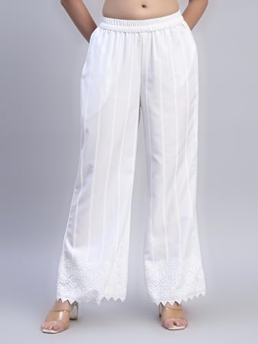 Image of SHOPPING QUEEN Women's Cotton Embroidered Chikankari Palazzo