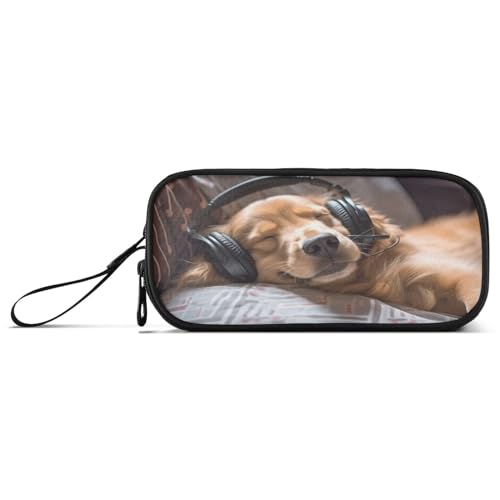 Waassud Estuche para lápices con diseño de perros escuchando música, estuche de gran capacidad, estuche para lápices, estuche estético con cremallera para organizador de oficina, Multicolor, Estuche