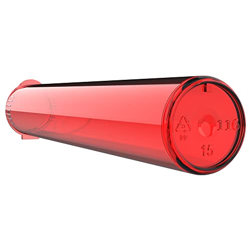 Image of 116mm CR Plastic Packaging Pop Top Tubes - Child Resistant Travel Holder Vial Containers - 500 Qty (Translucent Red)