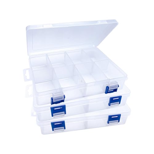WOUYTPE 3 Piezas Cajas Almacenaje Plastico Pequeñas, Cajas Plastico Organizadoras, Cajas Almacenaje con 8 Separadores, Adecuado para Cuentas, Pendientes, Horquillas