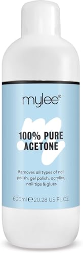 Mylee 100% Pure Acetone Gel Nail Polish Remover for UV/LED, Gel Soak Off, Removes All Types of Nail Polish, Gel Polish, Acrylic, Gels, Nail Tip & Glue (600ml)