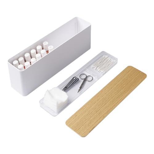 Yamazaki Home Tosca Spacious Nail Polish Organizer With Lid - Slim Storage Case With Tray For Nail Care Supplies - Ps Resin