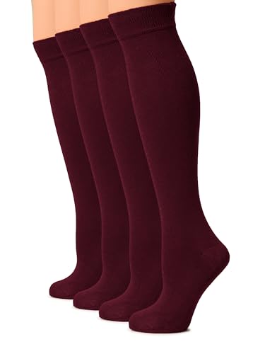 Hugh Ugoli Women Cotton Knee High Socks, Long Dress School Uniform Socks Soft, Lightweight, Size 5-8 & 8-11, 3 & 4 Pairs